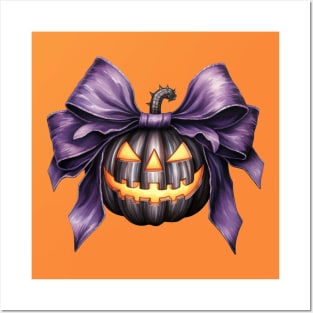 Halloween Purple Scary Pumpkin Face cute illustration Posters and Art